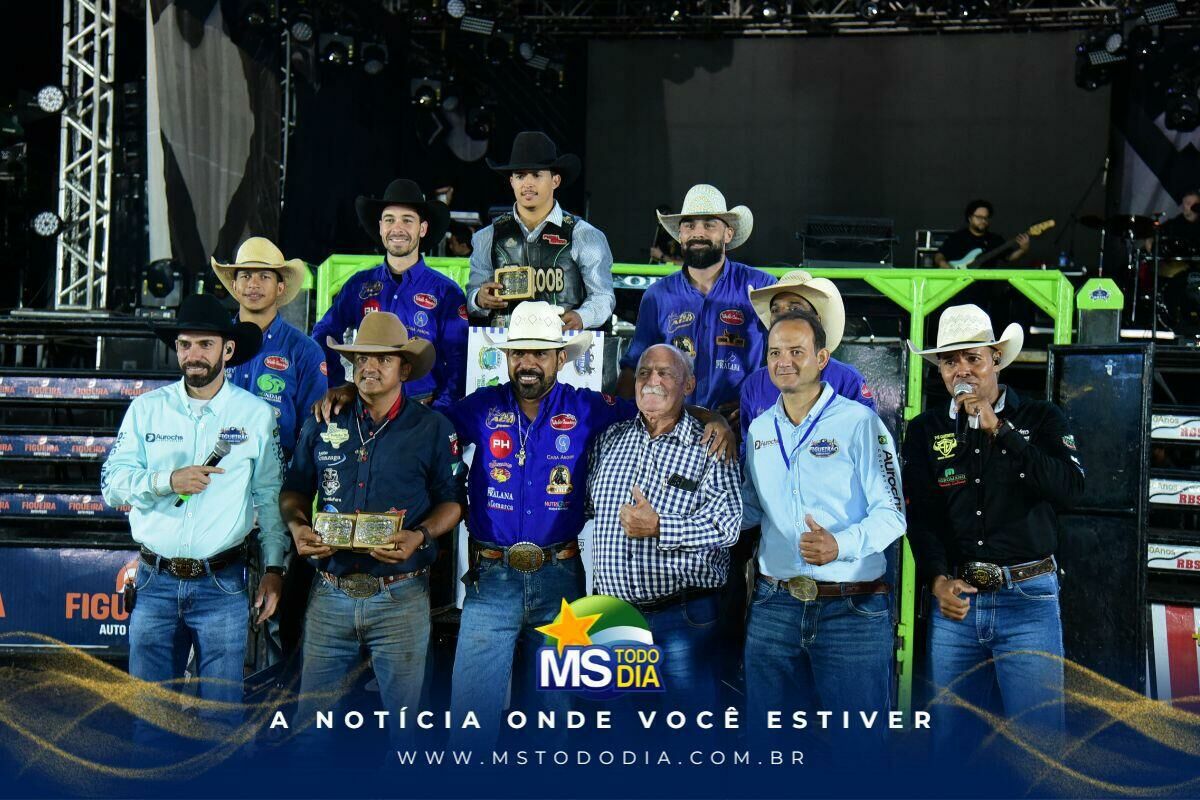Imagem de compartilhamento para o artigo Campeão prata da casa, Júlio Cezar ergue fivela no Cutiano; Lucas Eduardo conquista Touros no Rodeio de Figueirão da MS Todo dia
